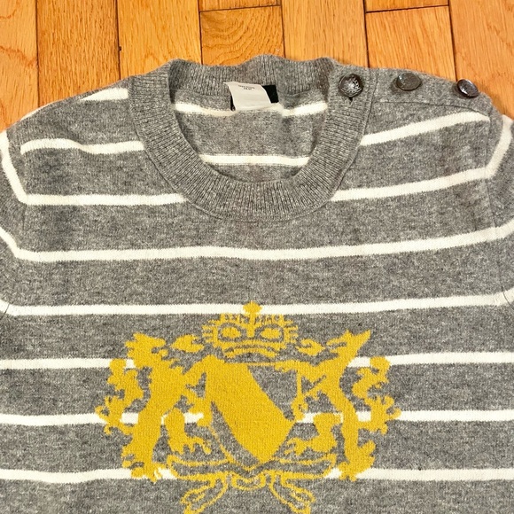 J. Crew Striped Wool/Cashmere Sweater with Crest Size Medium - Picture 3 of 9